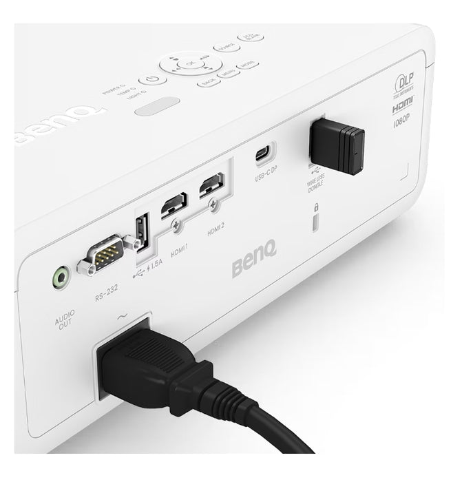 BenQ LH650 DLP, FHD 1080P, 4000 ANSI лумена, лазерен, 3000000: 1, TR 1.15~1.5, HDMI x2, RS232 x1, USB тип A x3, USB тип C x1, аудио изход x1, 10W високоговорител, Smart Eco, опционално безжично проектиране