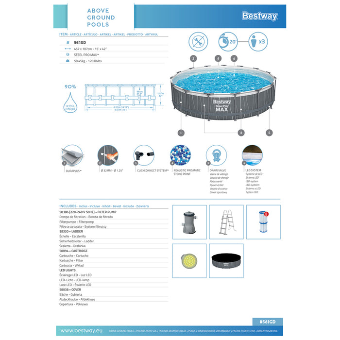 БАСЕЙН Ф457X107CM С LED ОСВЕТЛЕНИЕ BESTWAY 561GD