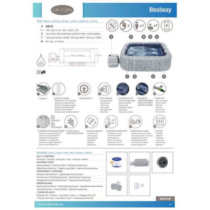НАДУВАЕМО ДЖАКУЗИ 230X71CM SAN FRANCISCO BESTWAY 6001Q