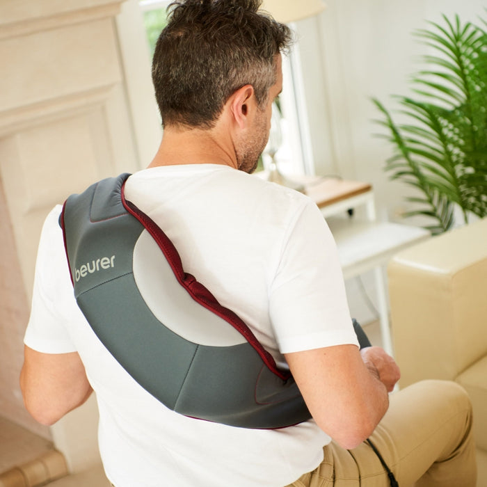 Beurer MG 151 3D Shiatsu масажор; за рамене, шия, гръб и крака; 3D масажни глави; 8 въртящи се шиацу масажни глави; Въртене по/обратно на часовниковата стрелка; 3 нива; автоматично изключване; светлинна и топлинна функция