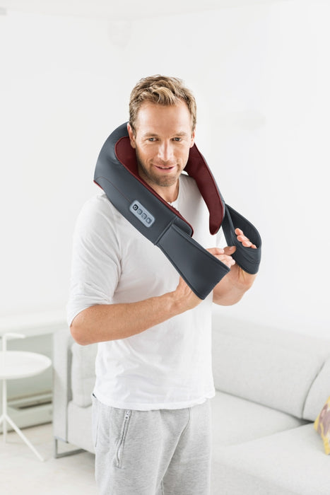 Beurer MG 151 3D Shiatsu масажор; за рамене, шия, гръб и крака; 3D масажни глави; 8 въртящи се шиацу масажни глави; Въртене по/обратно на часовниковата стрелка; 3 нива; автоматично изключване; светлинна и топлинна функция