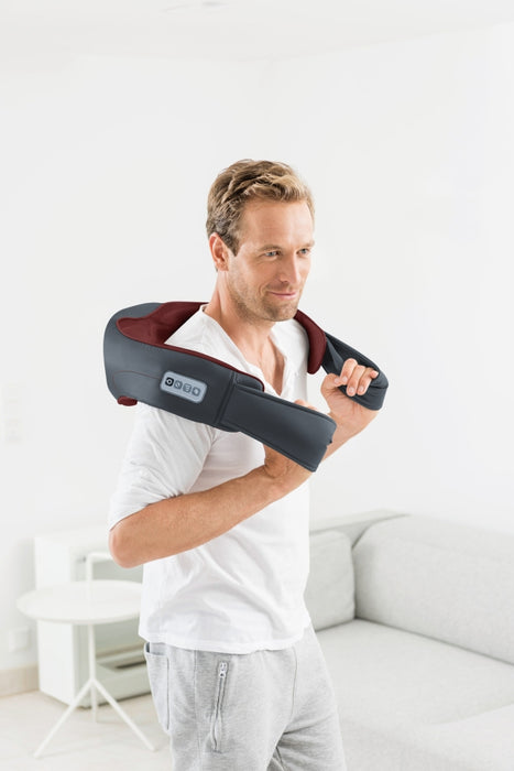 Beurer MG 151 3D Shiatsu масажор; за рамене, шия, гръб и крака; 3D масажни глави; 8 въртящи се шиацу масажни глави; Въртене по/обратно на часовниковата стрелка; 3 нива; автоматично изключване; светлинна и топлинна функция
