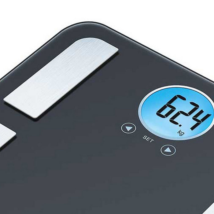 Диагностична везна за баня Beurer BF 195; кръгъл LCD дисплей; Тегло, телесни мазнини, телесна вода, мускулен процент, костна маса, AMR дисплей на калории; 180 кг
