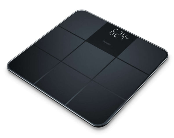 Везна за баня Beurer GS 235 Black Glass неплъзгаща повърхност; Автоматично изключване, индикатор за претоварване; височина 2,7 см; 180 кг / 100 г 5 години гаранция