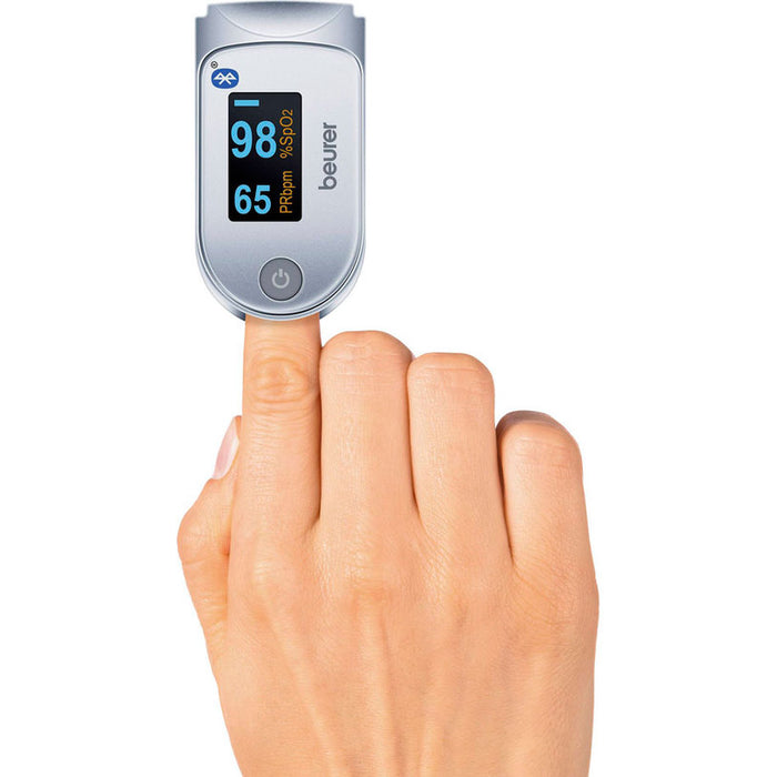 Pulse oximeter, Beurer PO 60 Bluetooth pulse oximeter, arterial oxygen saturation (SpO2) and heart rate (pulse), Bluetooth, Graphic pulse display