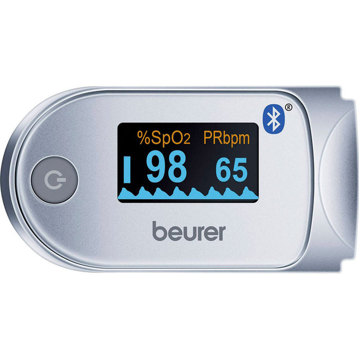 Pulse oximeter, Beurer PO 60 Bluetooth pulse oximeter, arterial oxygen saturation (SpO2) and heart rate (pulse), Bluetooth, Graphic pulse display