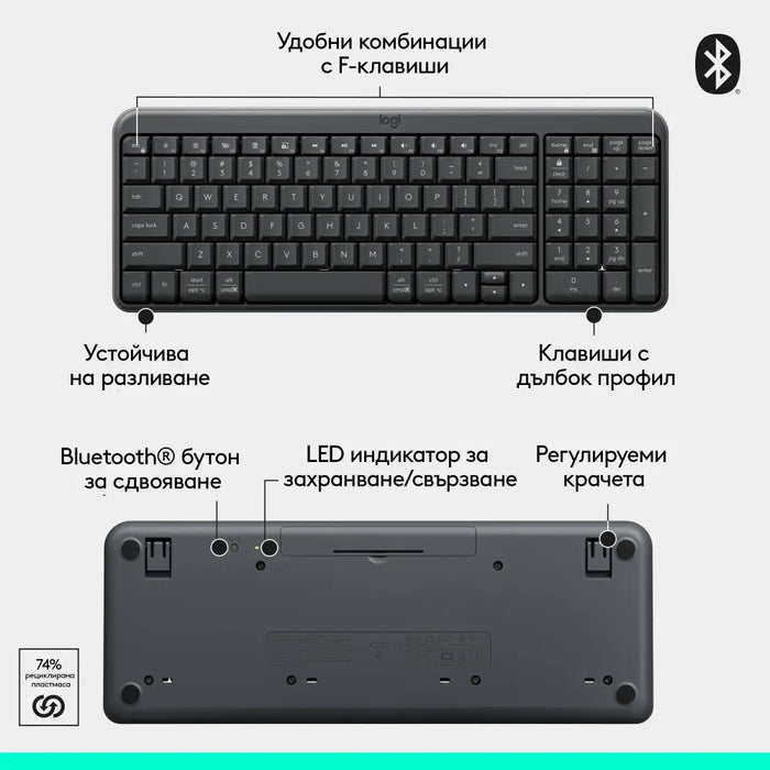 Безжичен комплект Logitech MK250 Graphite - Кирилизирана