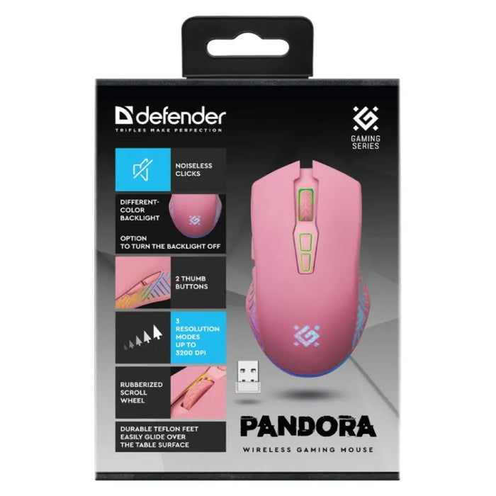 БЕЗЖИЧНА МИШКА DEFENDER PANDORA RF РОЗОВА 3200dpi 7P