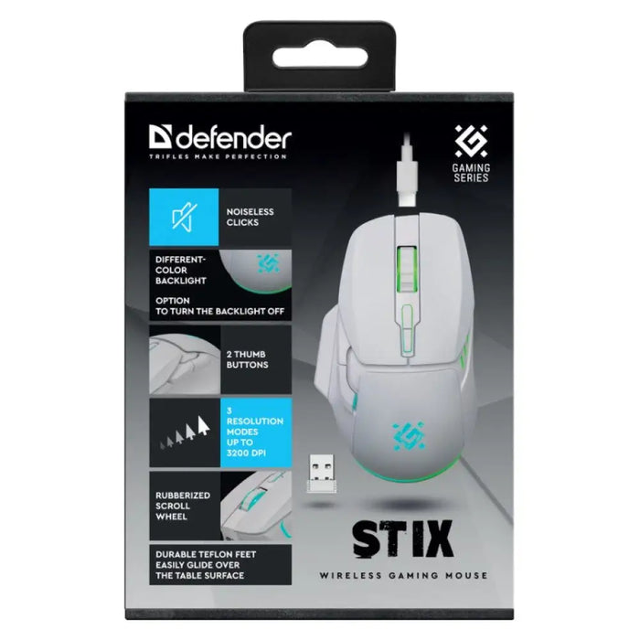 БЕЗЖИЧНА МИШКА DEFENDER STIX GM-009 RF БЯЛА 3200dpi 7P