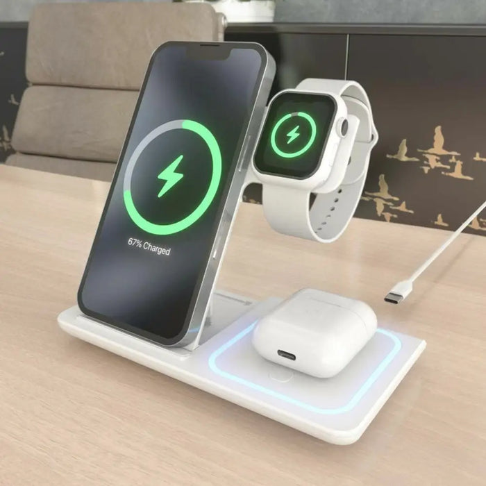 Безжично зарядно Aisens ASCH-15W3WC044-W Бял 15 W 3 в 1