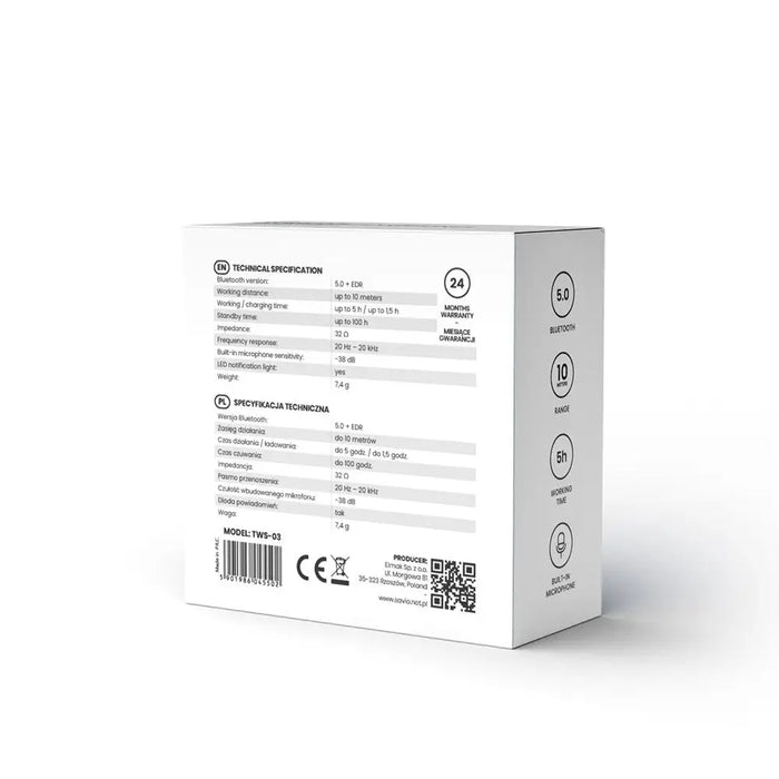 Безжични Bluetooth слушалки Savio TWS-03 черни