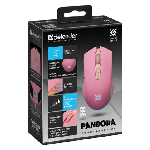 БЕЗЖИЧНА МИШКА DEFENDER PANDORA RF РОЗОВА 3200dpi 7P