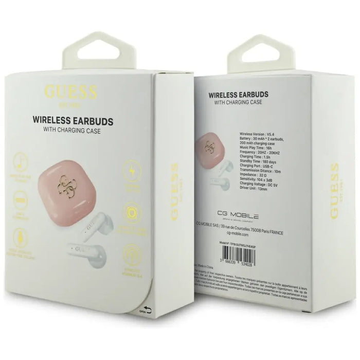 Безжични слушалки Guess 4G Metal Logo TWS - Розови