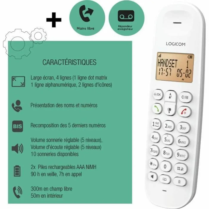 Безжичен телефон Logicom DECT ILOA 155T SOLO Бял