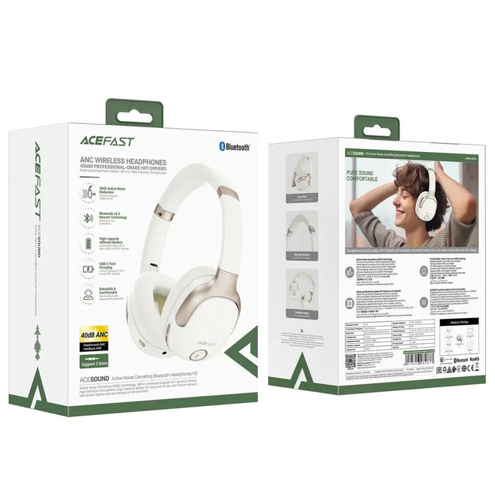Безжични слушалки Acefast H2 Bluetooth 5.3 ANC 400mAh бежови
