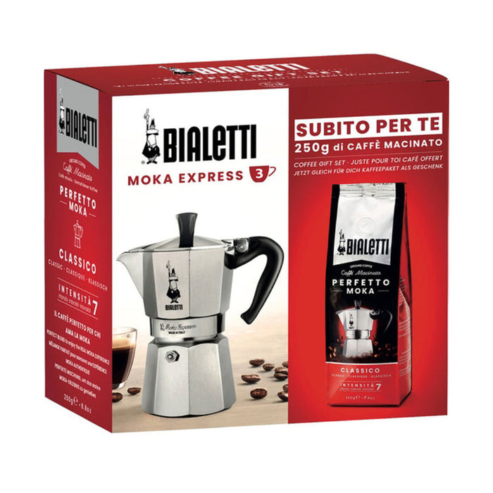 КОМПЛЕКТ КАФЕВАРКА 3Ч. BIALETTI + КАФЕ СИВ, 3 ЧАШИ, 18 г