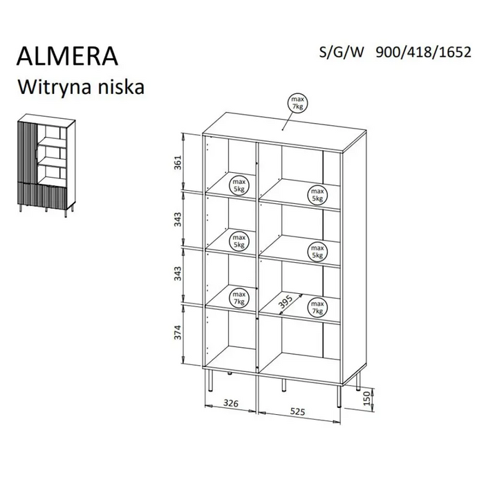 Библиотека Cama 4 ALMERA 90x42x165 орех/кашмир