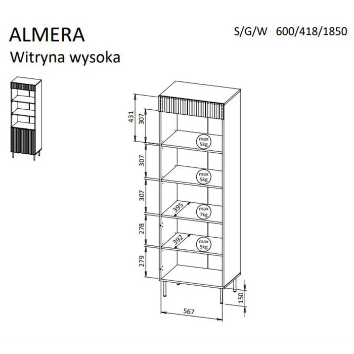 Библиотека Cama 3 ALMERA 60x42x185 орех/кашмир