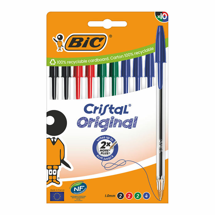 Комплект Химикали Bic Cristal Син Черен Червен Зелен (10 броя)