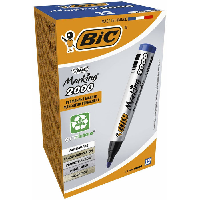 Перманентен флумастер Bic Marking 2000 Син 12 Части