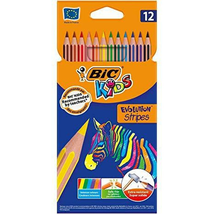 Цветни моливи Bic KIDS EVOLUTION STRIPES Многоцветен 12 Части (12 броя)