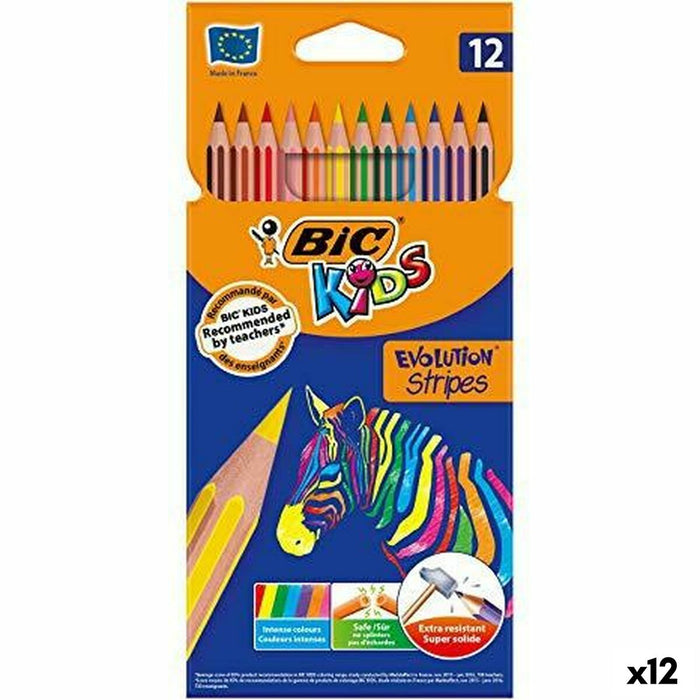 Цветни моливи Bic KIDS EVOLUTION STRIPES Многоцветен 12 Части (12 броя)