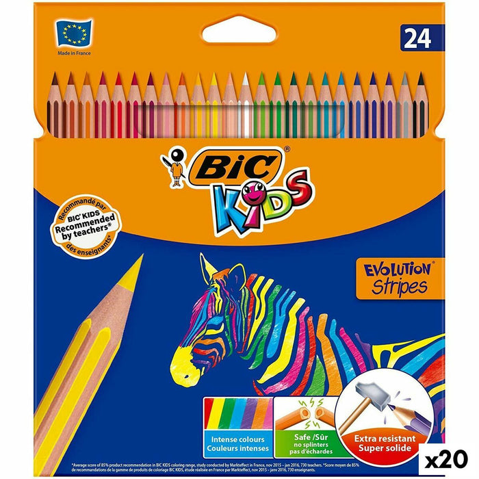 Цветни моливи Bic KIDS EVOLUTION STRIPES Многоцветен 24 Части (20 броя)