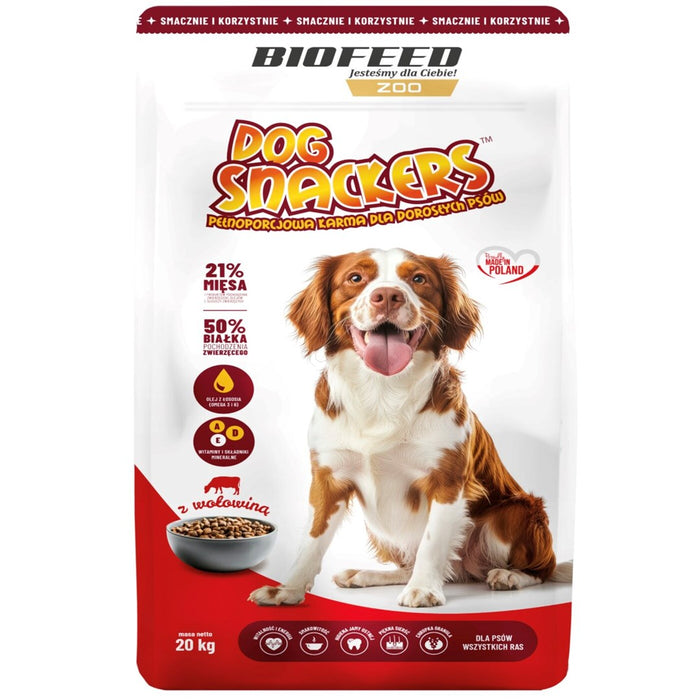 BIOFEED Dog Snackers за възрастни кучета средни и големи породи с говеждо месо - суха храна за кучета - 20 кг
