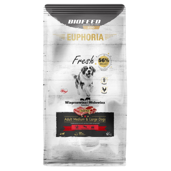 BIOFEED Euphoria Fresh Adult Medium & Large Pork с телешко - суха храна за кучета - 12 кг