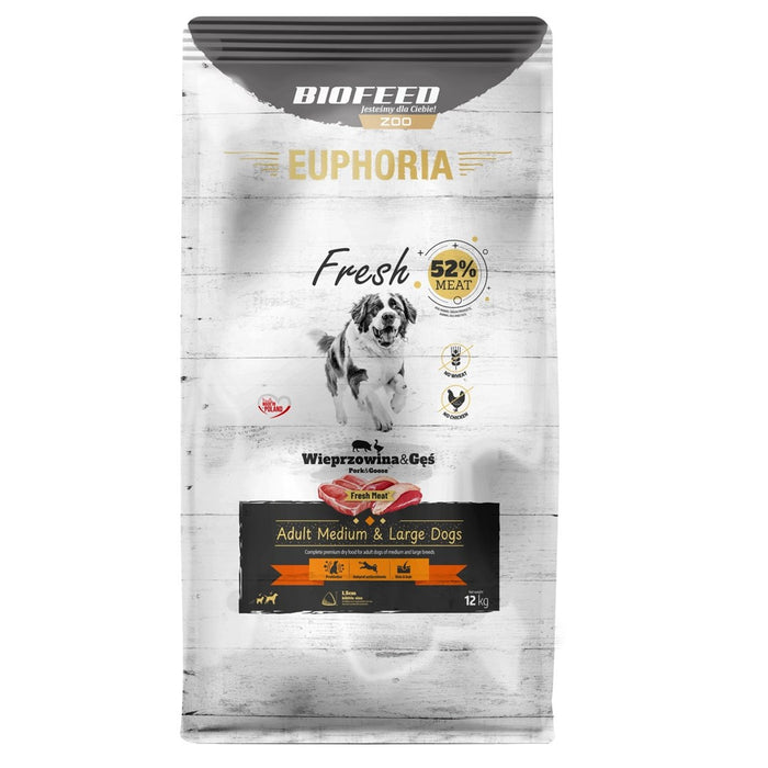 BIOFEED Euphoria Fresh Adult Medium & Large Pork with goose - суха храна за кучета - 12 кг