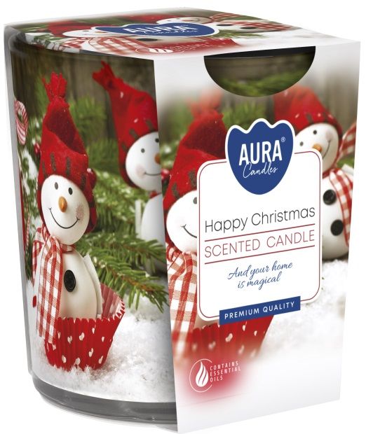 Ароматна свещ в чаша Bispol Aura - Happy Christmas, 100 g