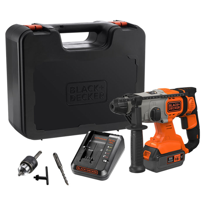 АКУМУЛАТОРЕН БЕЗЧЕТКОВ ПЕРФОРАТОР BLACK&DECKER BCD900M1K-QW 18 V, 1.20 J, SDS PLUS, БРОЙ БАТЕРИИ 1, 4.00 Ah, КУФАР