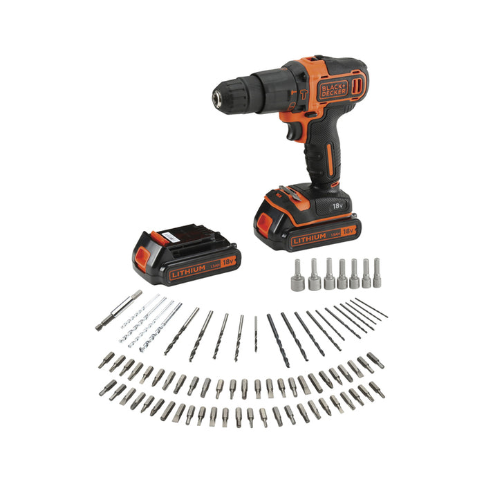 АКУМУЛАТОРНА УДАРНА БОРМАШИНА С ДВЕ БАТЕРИИ 1.5 AH И ЗАРЯДНО BLACK&DECKER BDCHD18BAFC-QW 18 V, 40.00 nm, БРОЙ БАТЕРИИ 2, 1.50 Ah, КУФАР