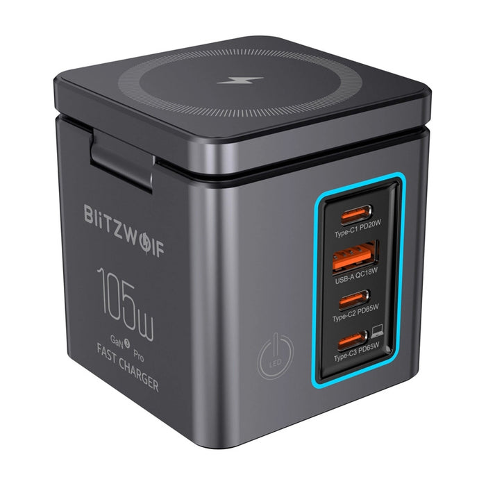 Blitzwolf BW-i113 GaN, USB-A, 3xUSB-C, 105W мрежово зарядно