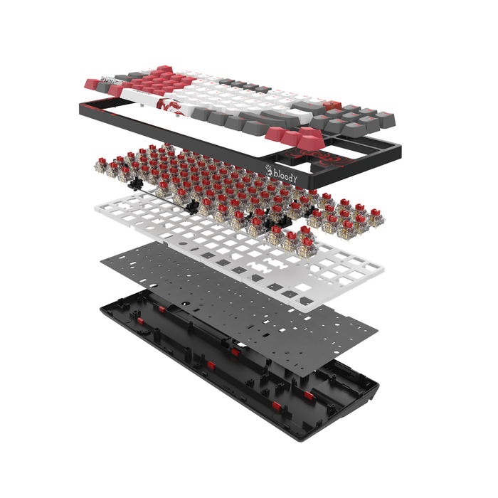 А4tech Геймърска механична клавиатура Bloody Naraka S87  TKL Backlit Red Switch , USB