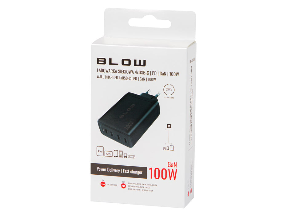 Зарядно за стена USB-Cx4 PD 100W GAN черно