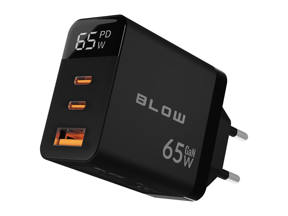 LCD зарядно за стена USB контакт + USB-Cx2 PD 65W GAN черен ватметър