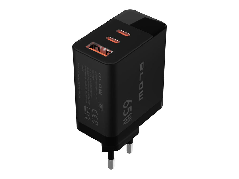 LCD зарядно за стена USB контакт + USB-Cx2 PD 65W GAN черен ватметър