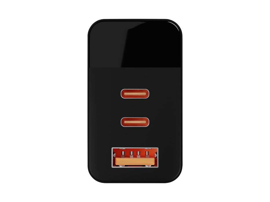 LCD зарядно за стена USB контакт + USB-Cx2 PD 65W GAN черен ватметър