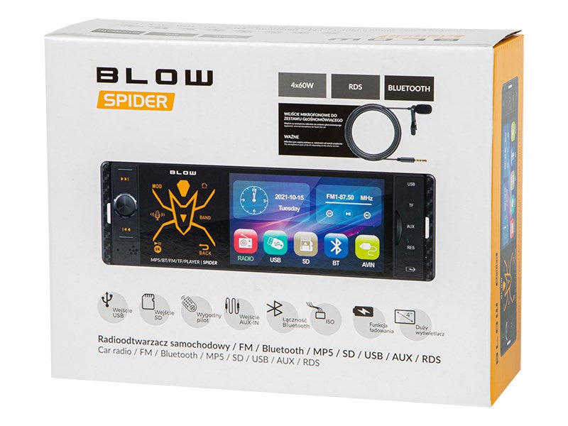 Радио BLOW SPIDER 4" RDS RGB MP5/USB/micro SD/BLUETOOTH
