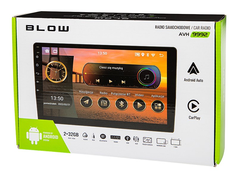 Радио BLOW AVH-9992 2DIN 9" Android/WiFi/GPS/CARPLAY
