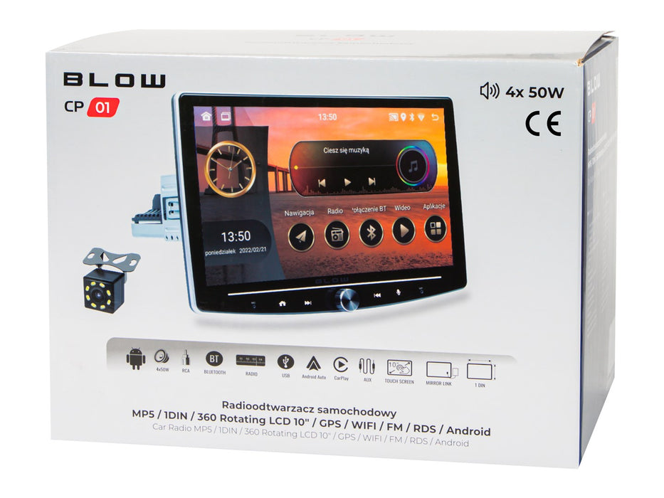 Радио BLOW CP01 1DIN 10" Android/WiFi/GPS/CARPLAY Въртящо се