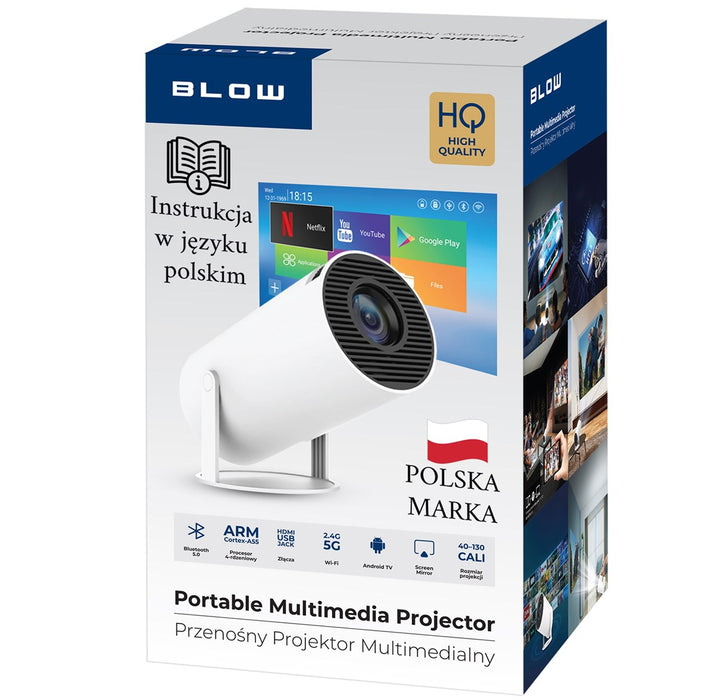 Преносим проектор BLOW AndroidTV HD Cinema WHITE