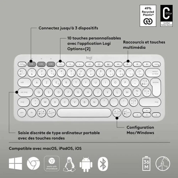 Блуту Клавиатура с Поставка за Таблет Logitech K380 френски