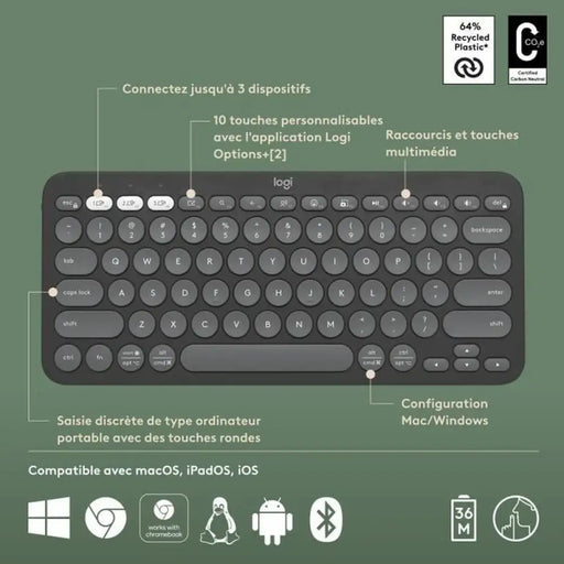 Блуту Клавиатура с Поставка за Таблет Logitech K380 френски