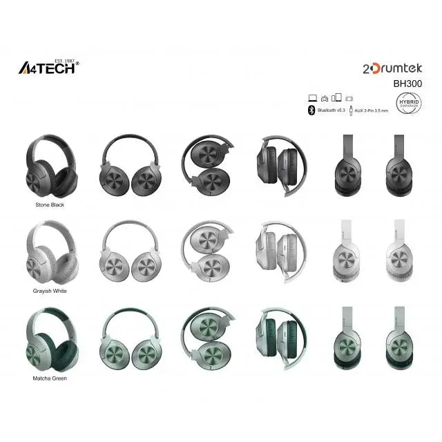 Блутут слушалки A4tech BH300 Bluetooth V5.3 2Drumtek Бели