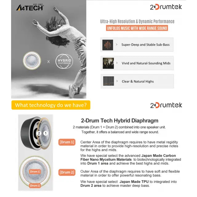 Блутут слушалки-тапи A4tech B20 2Drumtek