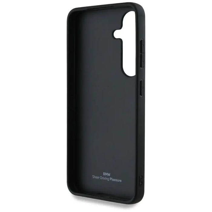 BMW кожен калъф с голям надпис за Samsung Galaxy S25 - черен