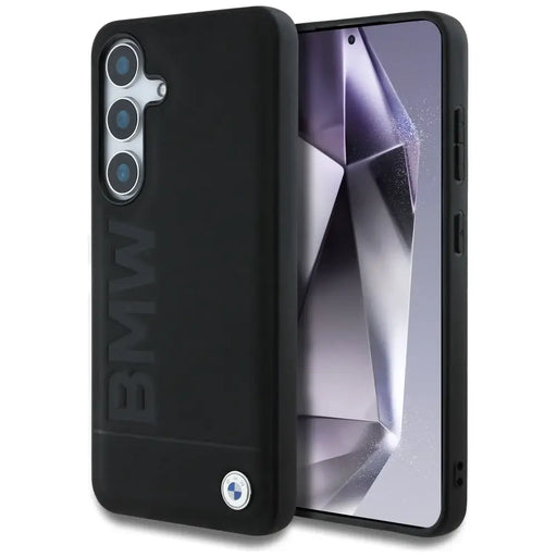BMW кожен калъф с голям надпис за Samsung Galaxy S25