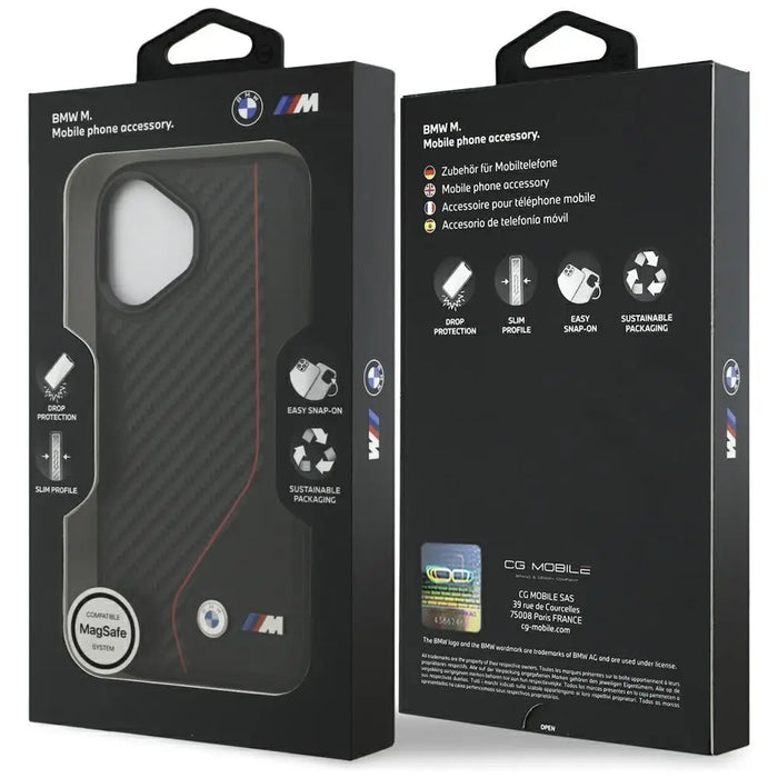 BMW M Carbon Line & Logo MagSafe Case за iPhone 17 - червен